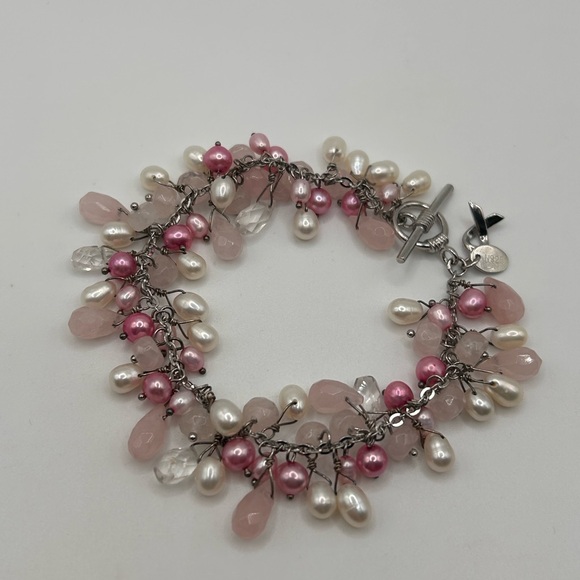 Sterling silver rose quartz freshwater pearl bracelet - Picture 5 of 6
